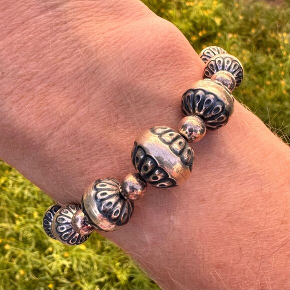 Carolyn Pollack 925 Sterling Silver Native Desert Pearl Wire Wrap Bracelet - Picture 8 of 15